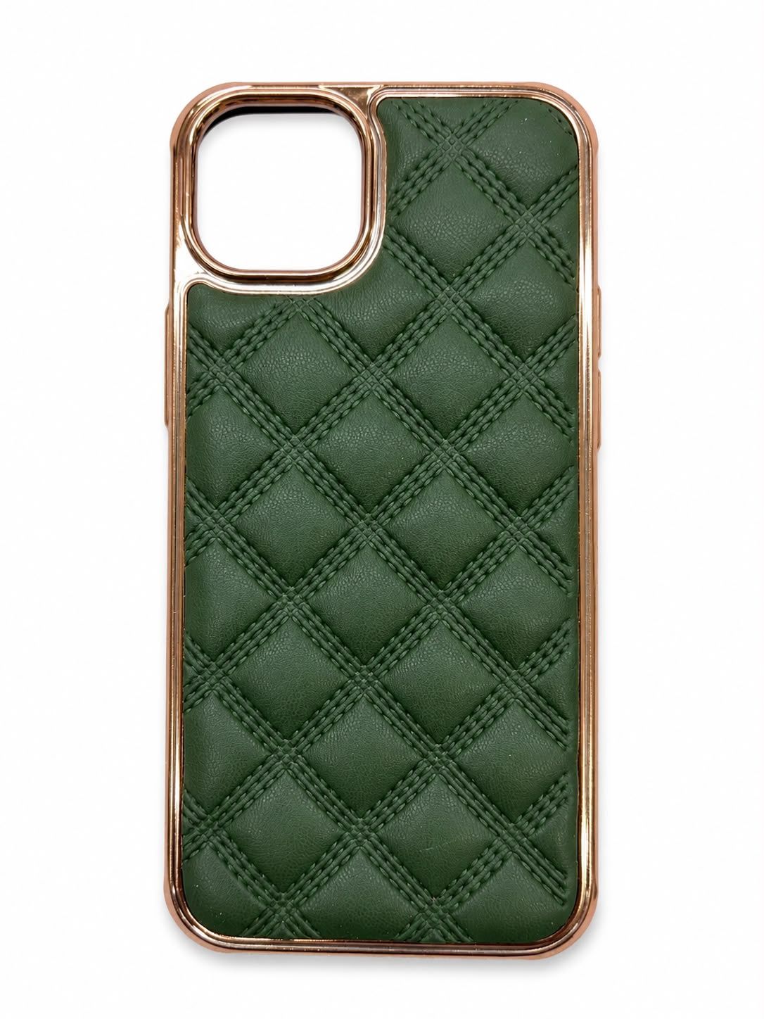 metal frame leather case for Iphone 15/14 Plus - Green