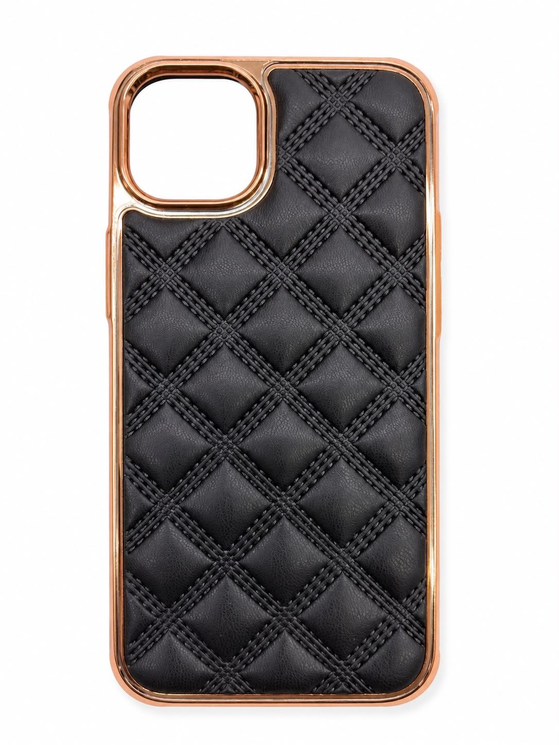 metal frame leather case for Iphone 15/14 Plus - Black
