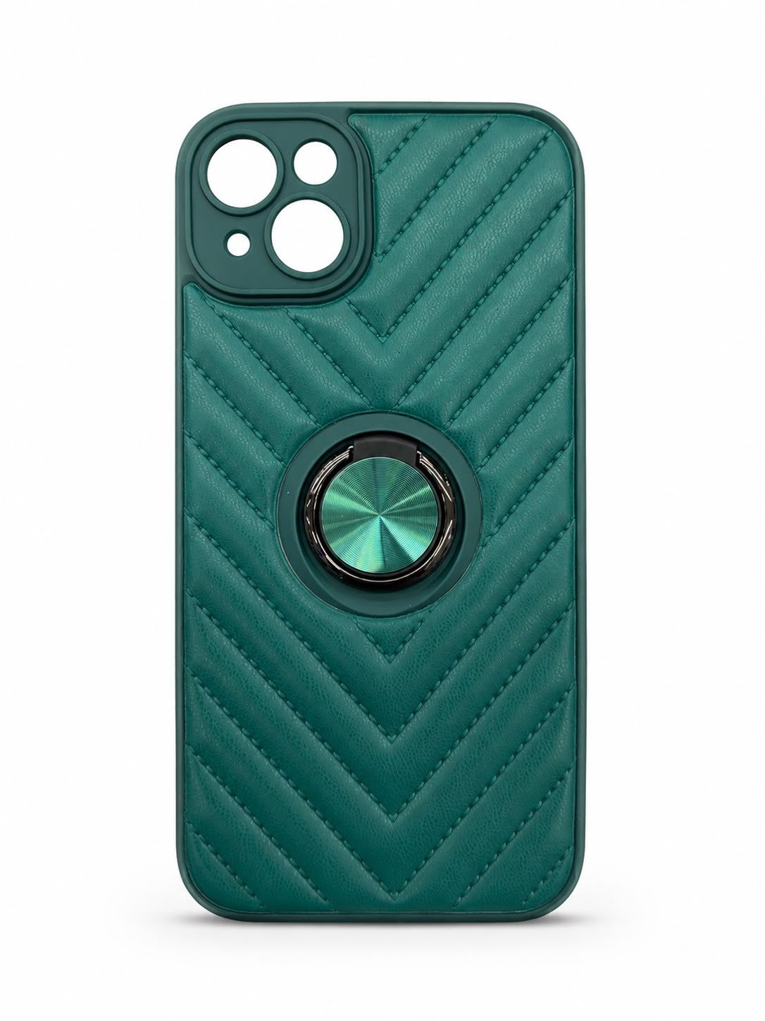 LEATHER STRIP MIX  RING CASE FOR IPHONE 15/14 Plus- Forest Green