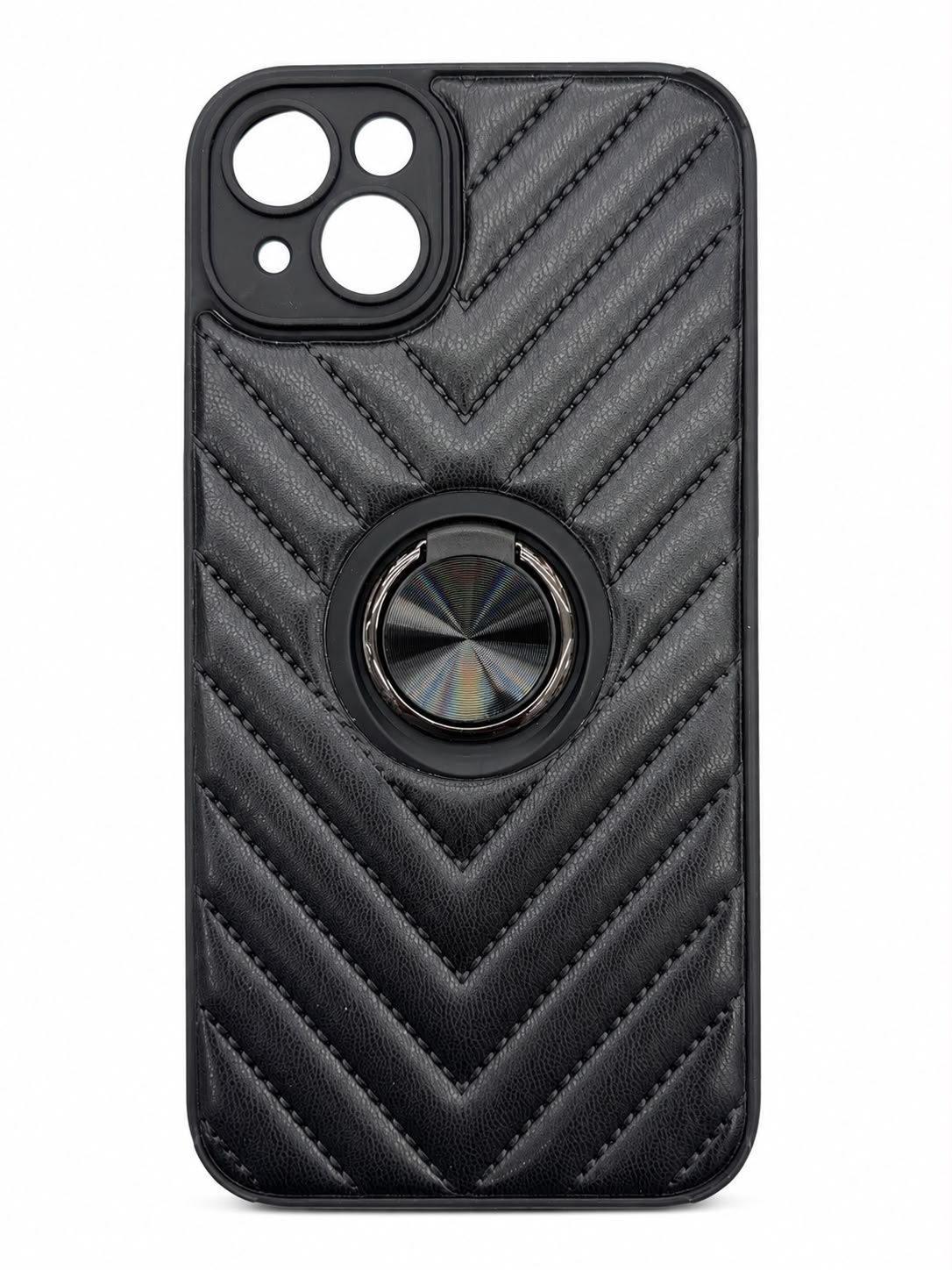 LEATHER STRIP MIX  RING CASE FOR IPHONE 15/14 Plus- Black