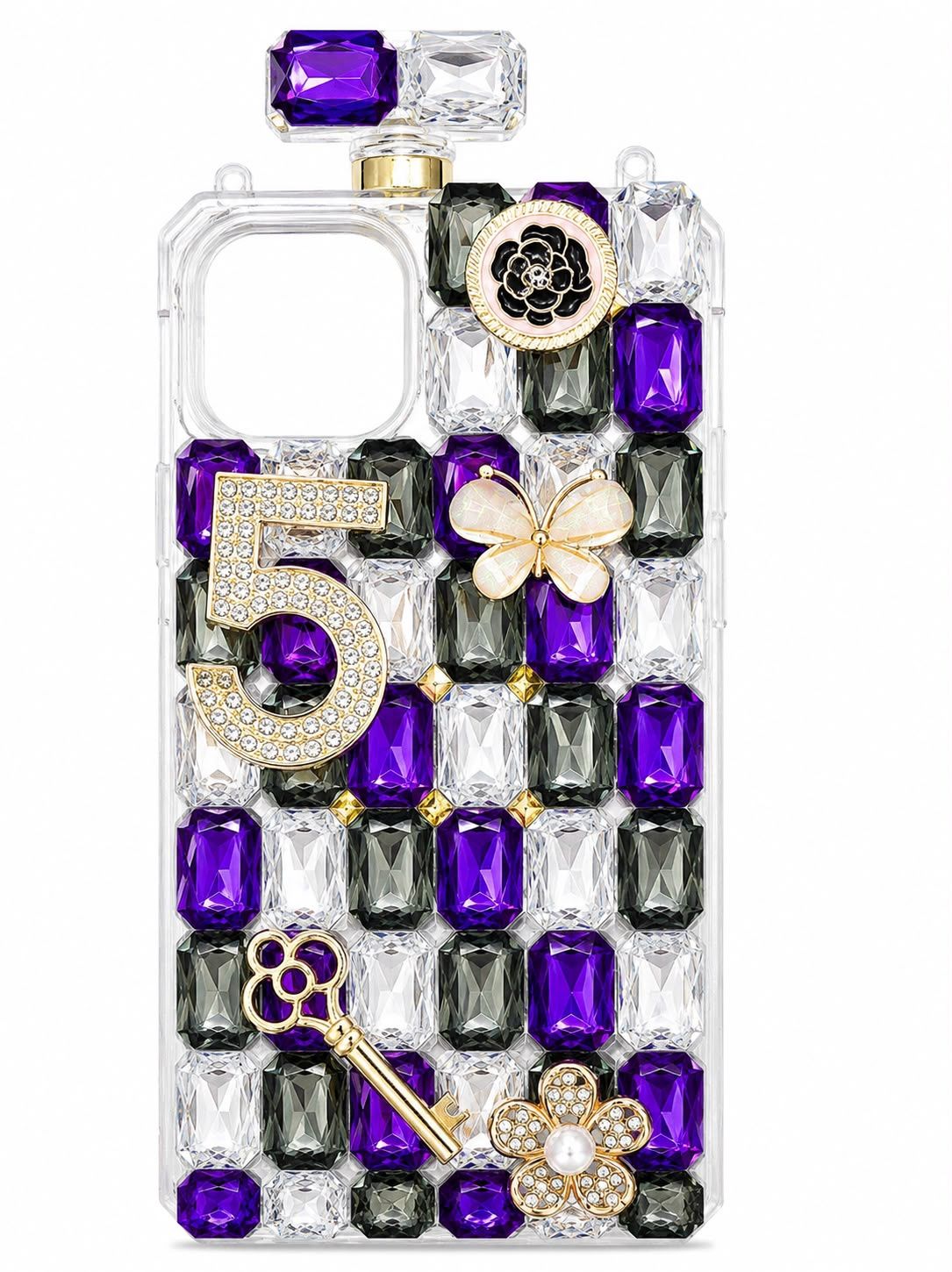 perfume bottle big diamond for iphone 15/14 Plus - Purple/Silver