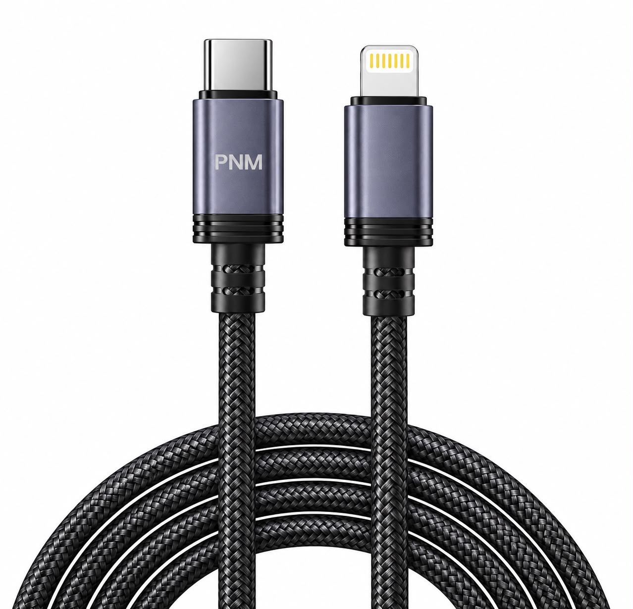 PNM 27W Braided USB C to USB Lightning Cable- 10FT