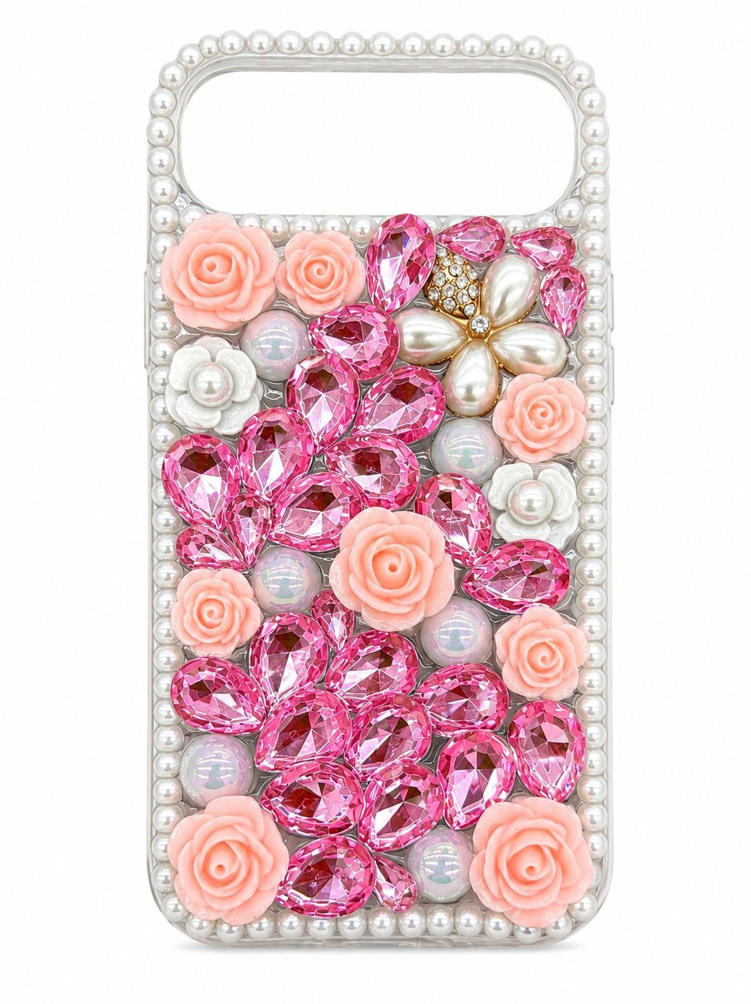 Diamond Pearl Rose Phone Case for Iphone 16 Pro Max-Pink