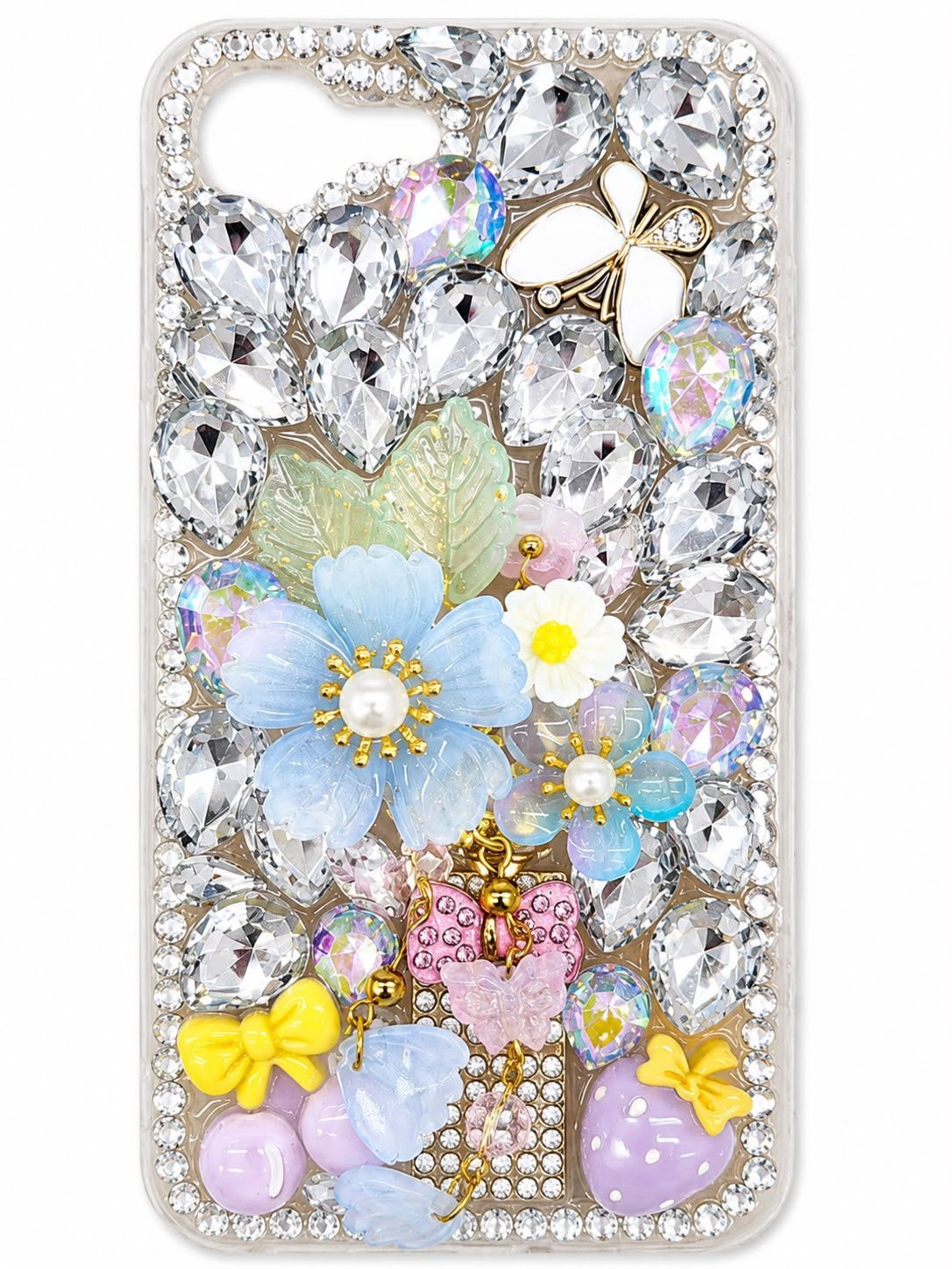 Diamond-covered 3D flower phone case for Iphone 17e/16e/Se4 - Blue Flower