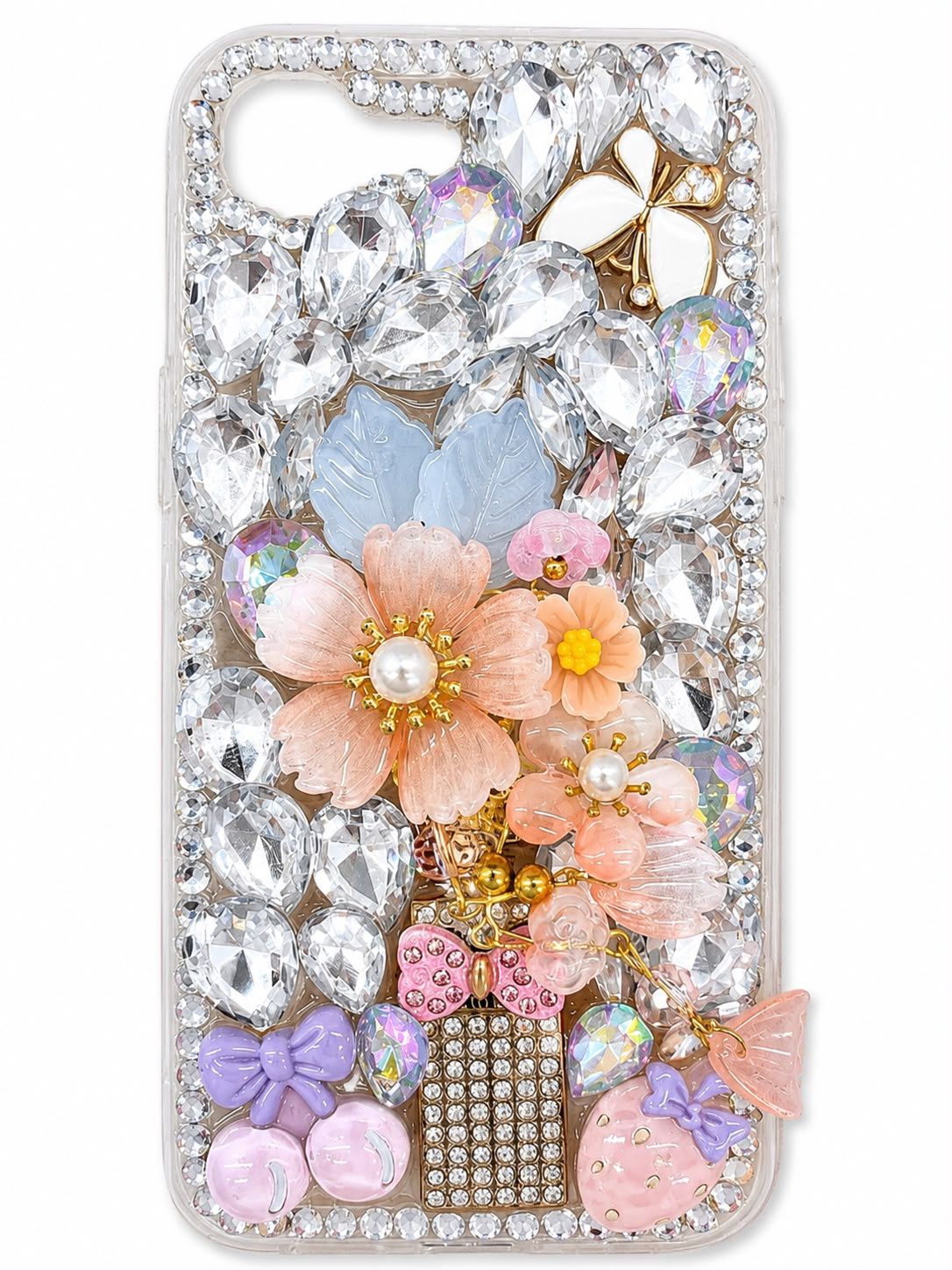 Diamond-covered 3D flower phone case for Iphone 17e/16e/Se4 - Peach Flower