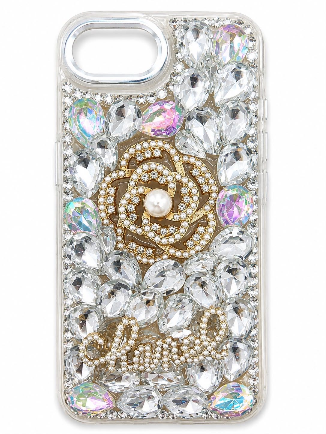 Pearl Rose Diamond 3 in 1 Phone Case for Iphone 17e/16e/Se4 - Silver