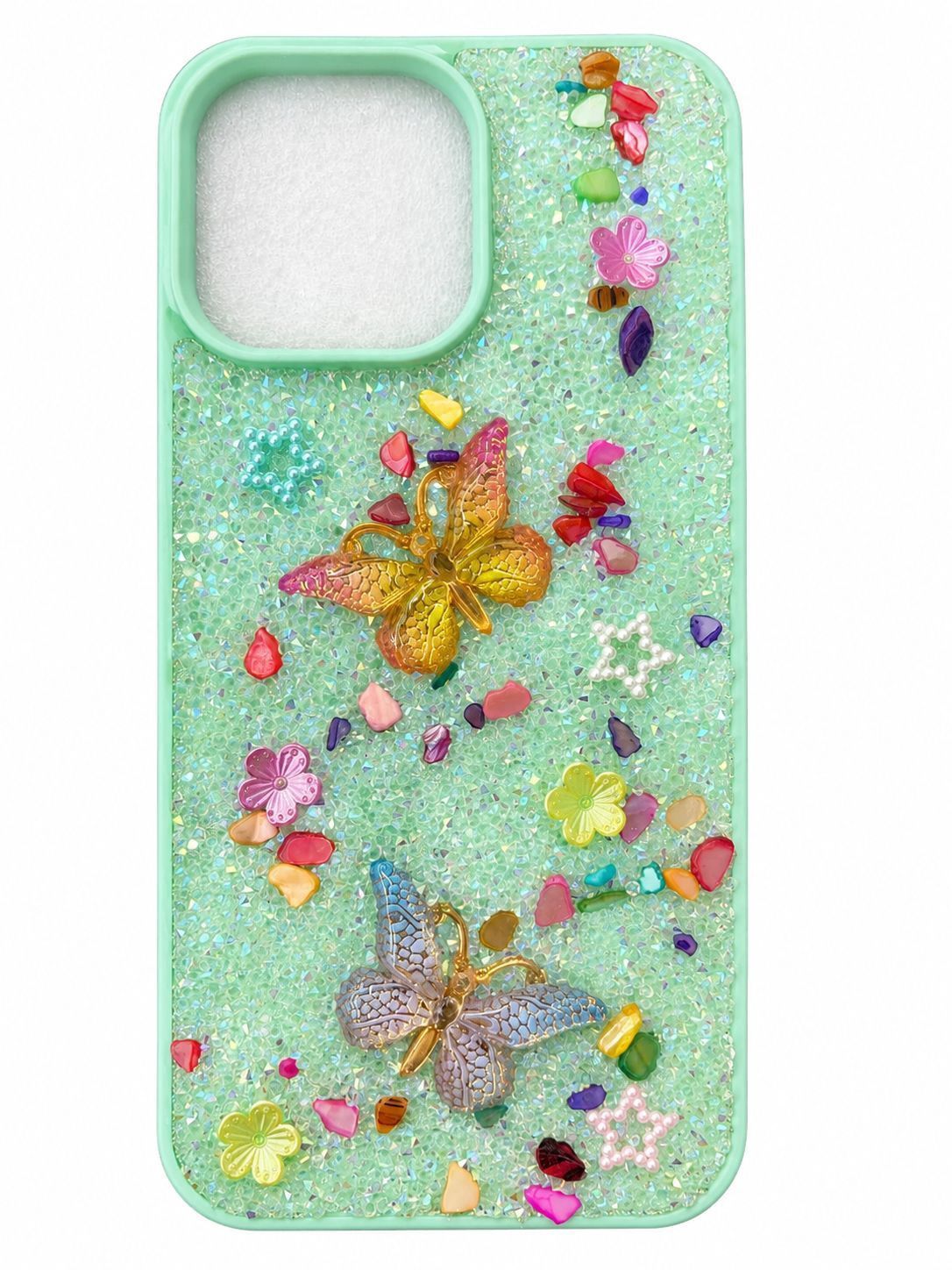 Rain Flower Stone Butterfly Phone Case For Iphone 13 Pro Max - Green