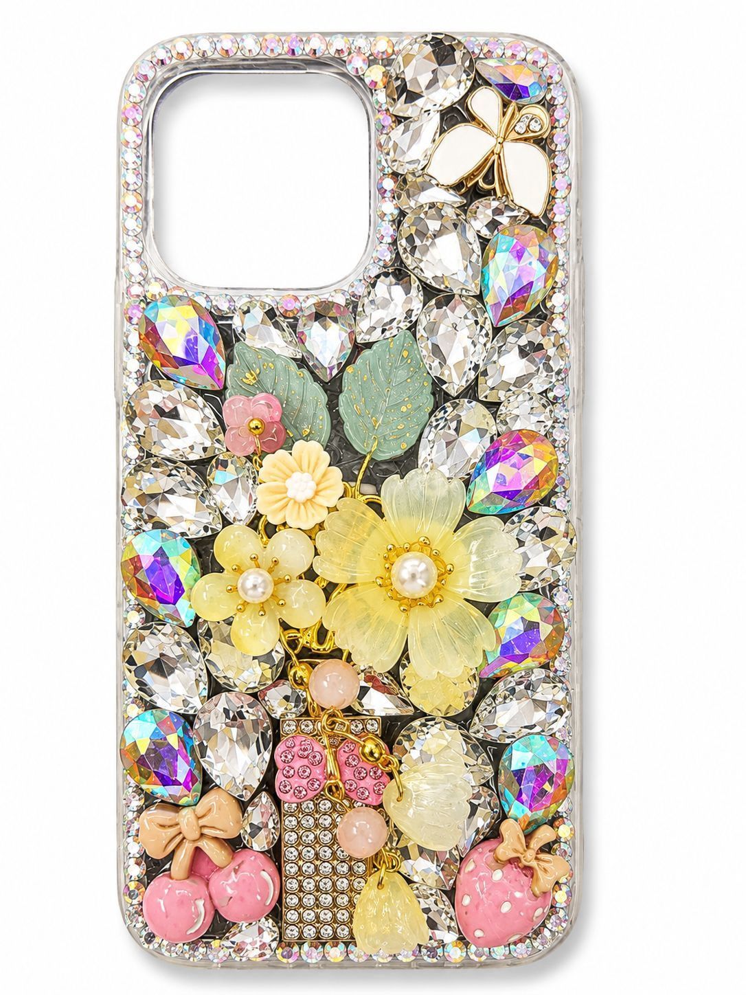 Diamond-covered 3D flower phone case for Iphone 13 Pro Max - Yellow Flower