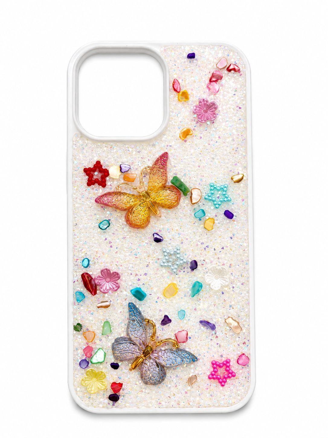 Rain Flower Stone Butterfly Phone Case For Iphone 13 Pro Max - White