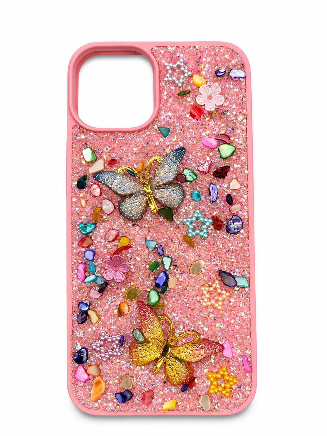 Rain Flower Stone Butterfly Phone Case For Iphone 13 Pro Max - Pink