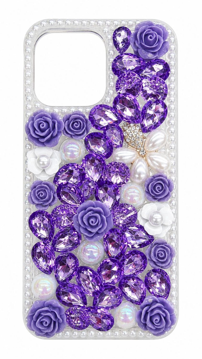 Diamond Pearl Rose Phone Case for Iphone 13 Pro Max- Purple