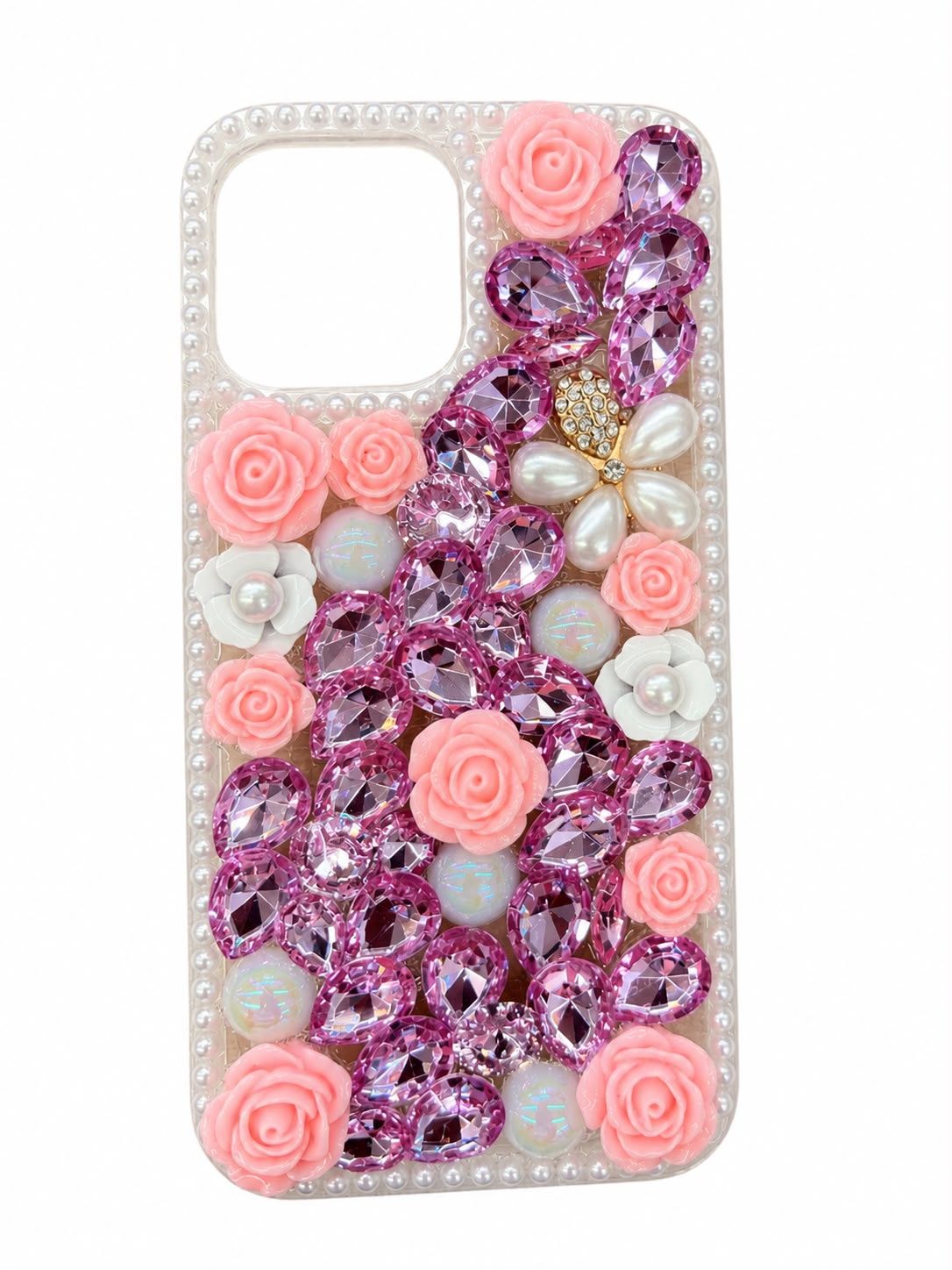 Diamond Pearl Rose Phone Case for Iphone 13 Pro Max- Pink