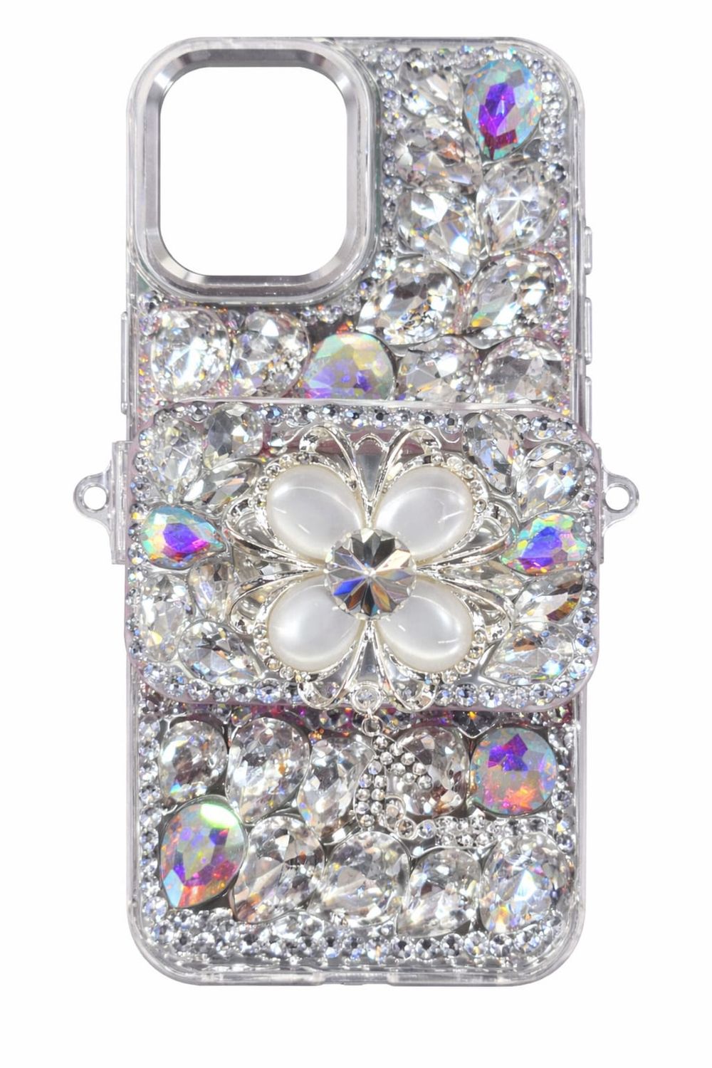 Crystal WH Full Diamond  with Detachable Mirror Case for Iphone 16 Pro Max-Silver