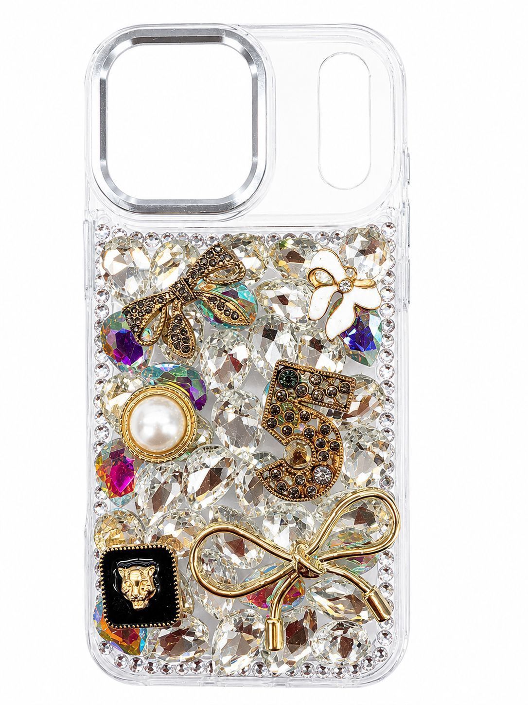 Crystal Pearl &amp; Butterfly with Diamond Iphone 16 Pro Max -Silver