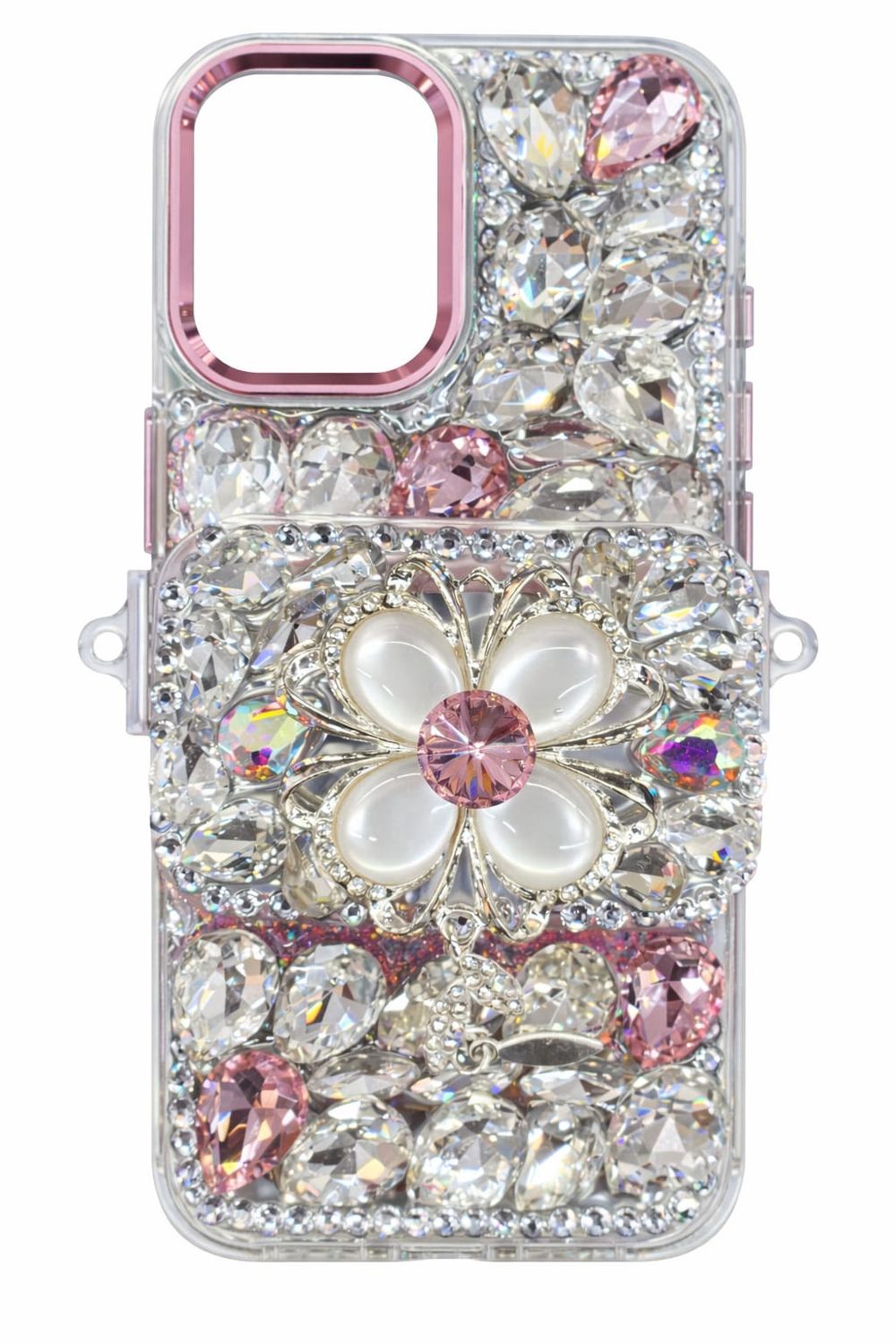 Crystal WH Full Diamond  with Detachable Mirror Case for Iphone 16 Pro Max-Pink