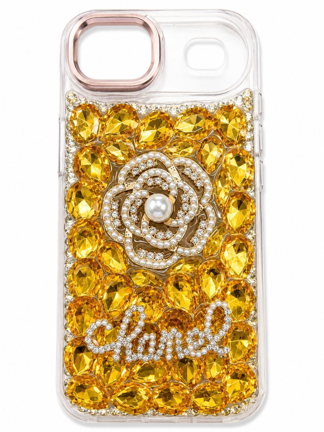 Pearl Rose Diamond Case For Iphone 16 Pro Max - Gold