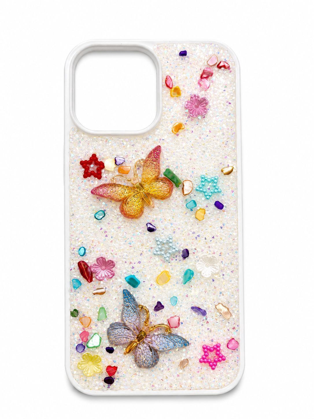 Rain Flower Stone Butterfly Phone Case For Iphone 16 Pro Max - White