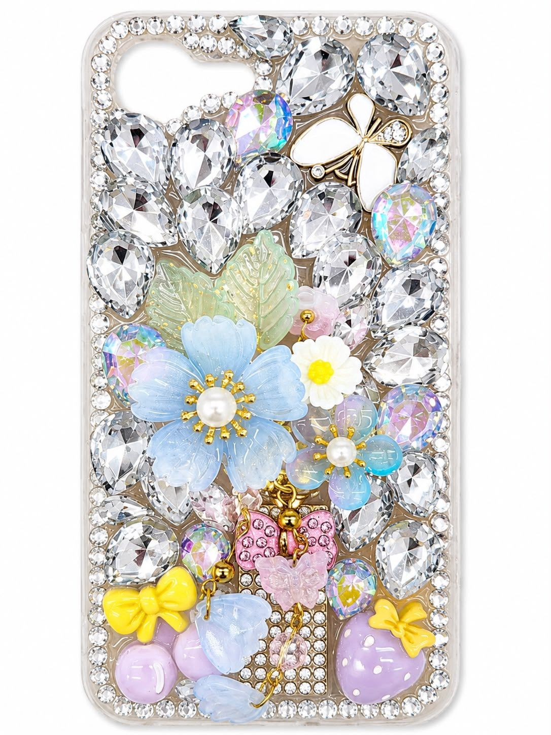 Full Diamond 3D Flower Phone Case for Iphone 16 Pro Max- Blue Flower with Blings