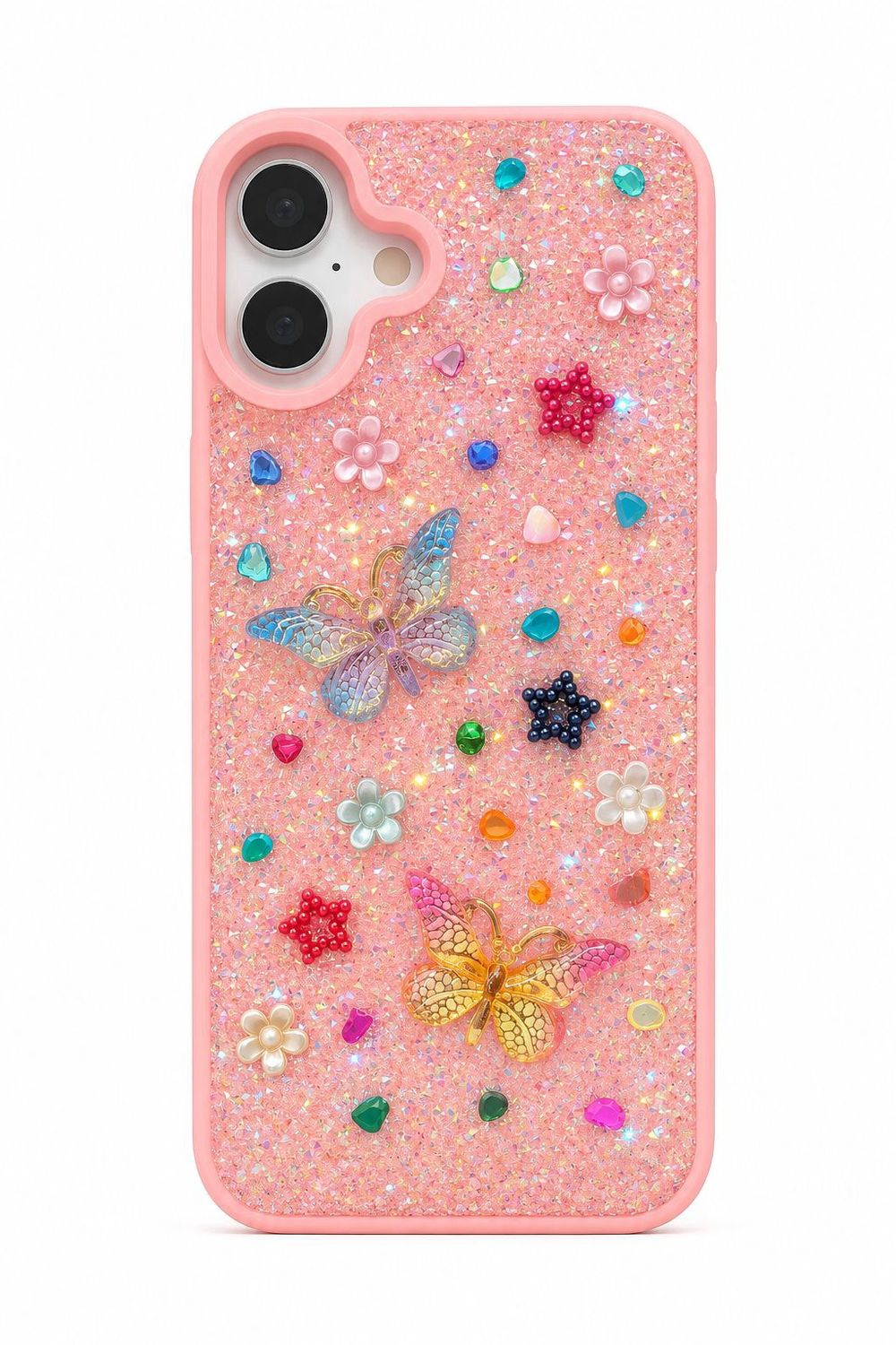 Rain Flower Stone Butterfly Phone Case for Iphone 16 Pro Max- Light Pink