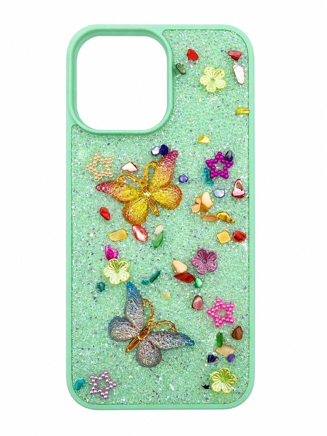 Rain Flower Stone Butterfly Phone Case for Iphone 16 Pro Max-Green
