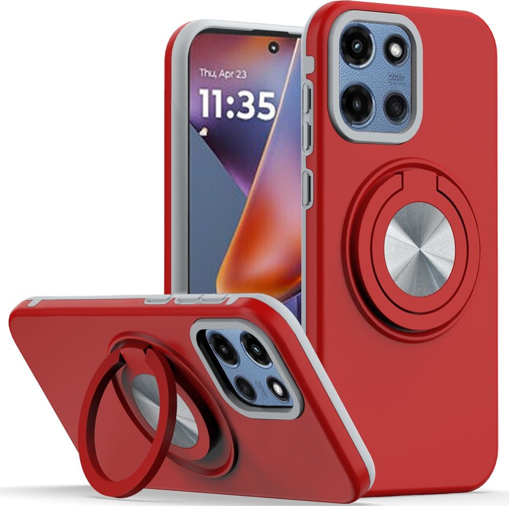 Metal CD Pattern Matte Finished Hybrid with Rotational Ring [Car Mount Friendly] Case Motorola Edge 2025- Red