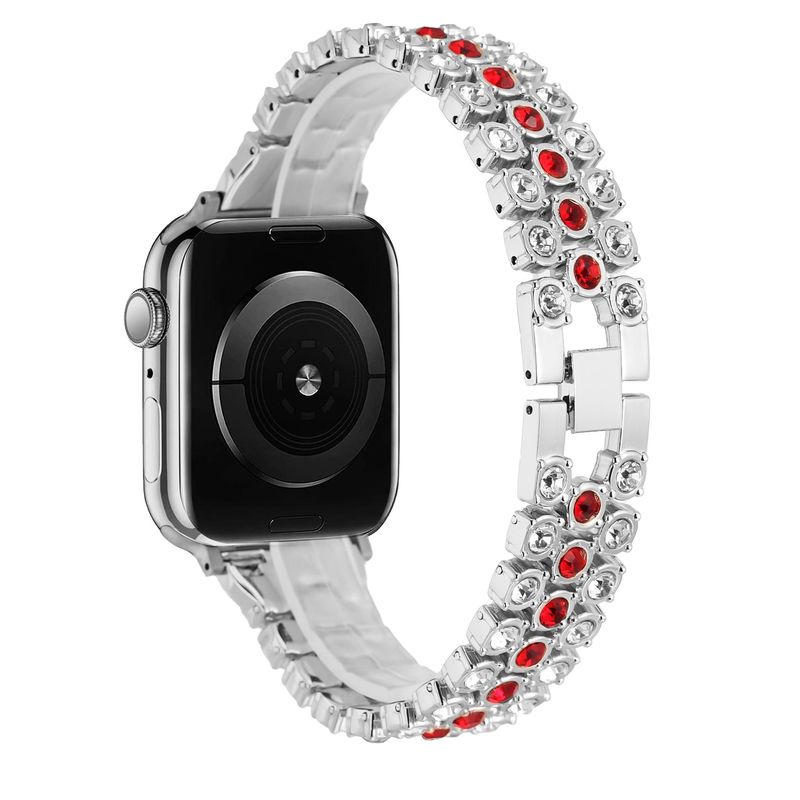 Chrome Diamond Watch Band For Apple Watch Size 38/40/41mm - Silver/Red