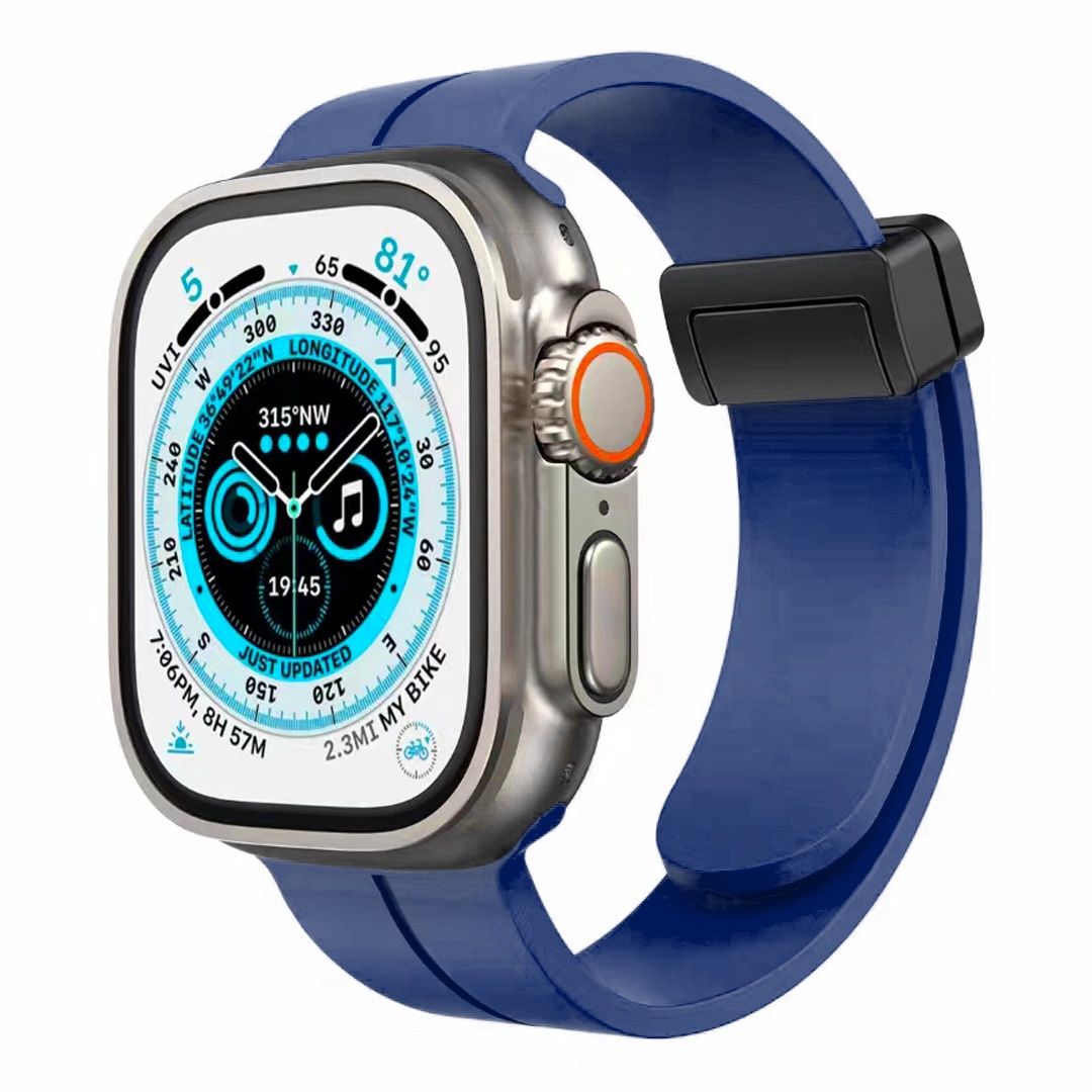 For Apple Watch Size 42/44/45mm Magnetic Buckle Premium Silicone Watch Band - BLUE
