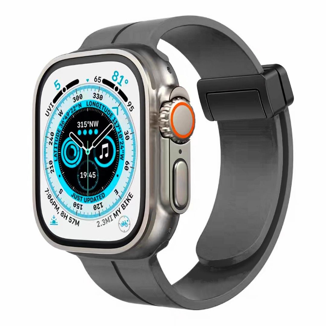 For Apple Watch Size 42/44/45mm Magnetic Buckle Premium Silicone Watch Band - GRAY