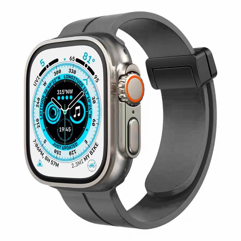 For Apple Watch Size 42/44/45mm Magnetic Buckle Premium Silicone Watch Band - GRAY