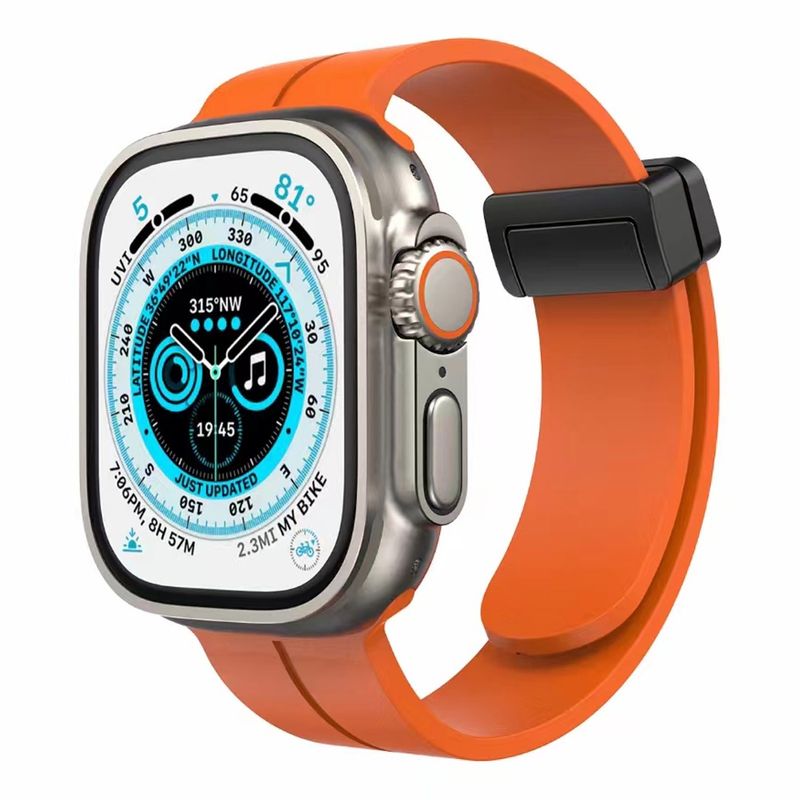 For Apple Watch Size 42/44/45mm Magnetic Buckle Premium Silicone Watch Band - ORANGE