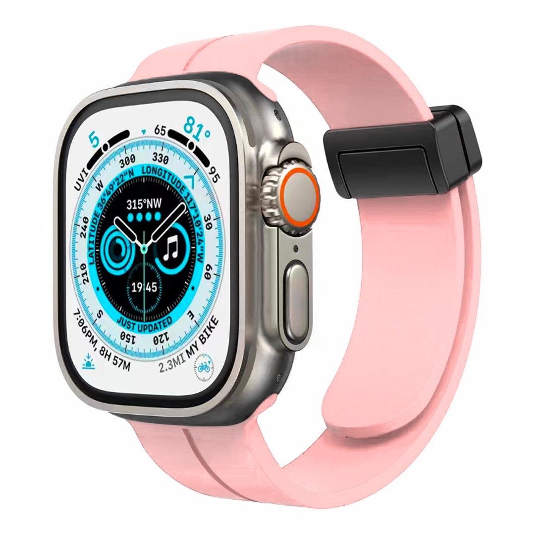 For Apple Watch Size 42/44/45mm Magnetic Buckle Premium Silicone Watch Band - PINK