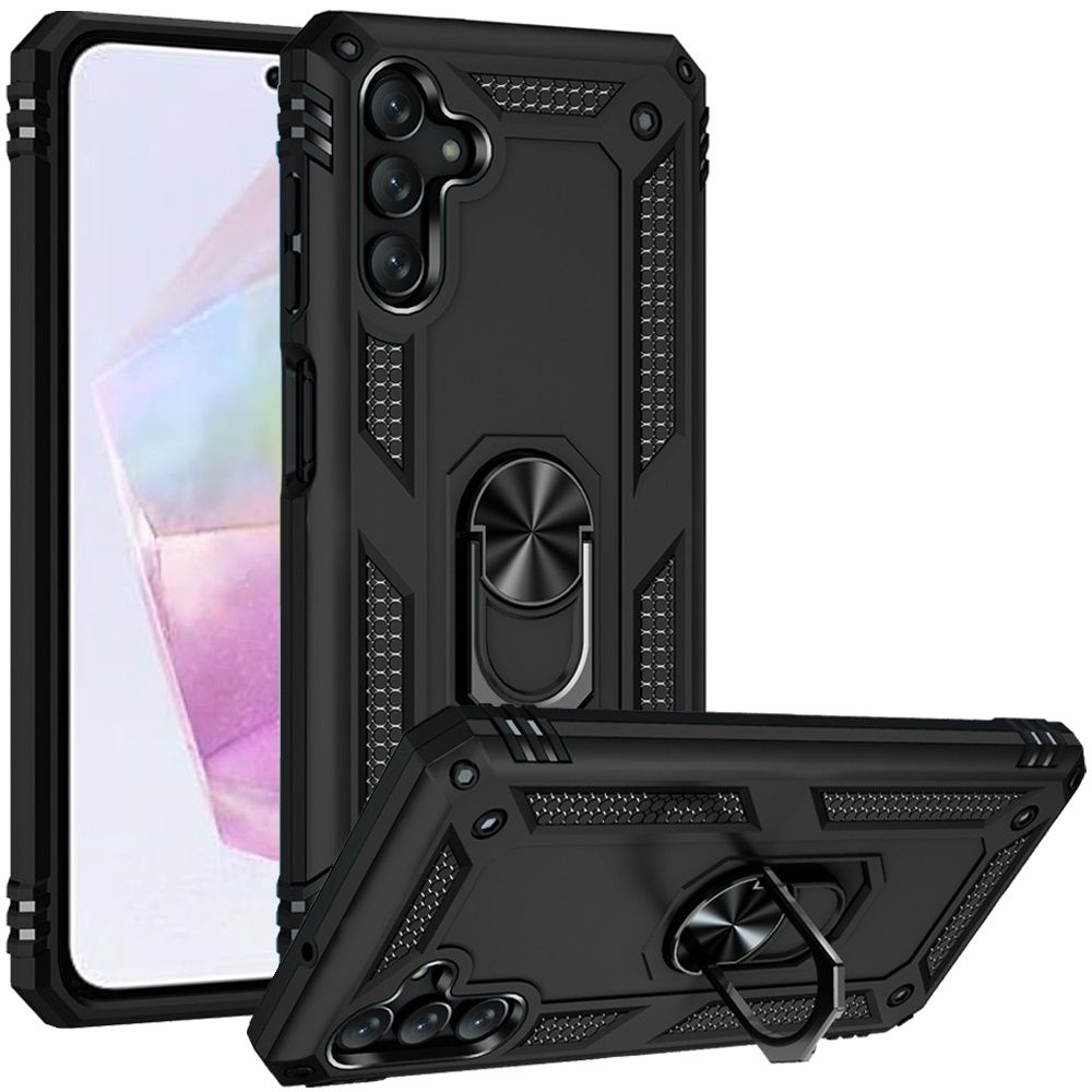 Ring Magnetic Kickstand Hybrid Case Cover for Motorola Moto G Play 2024  - Black