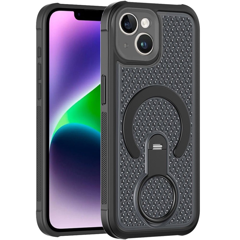 Magnetic Honeycomb Kickstand Hybrid Case For iPhone 13/14 - Black