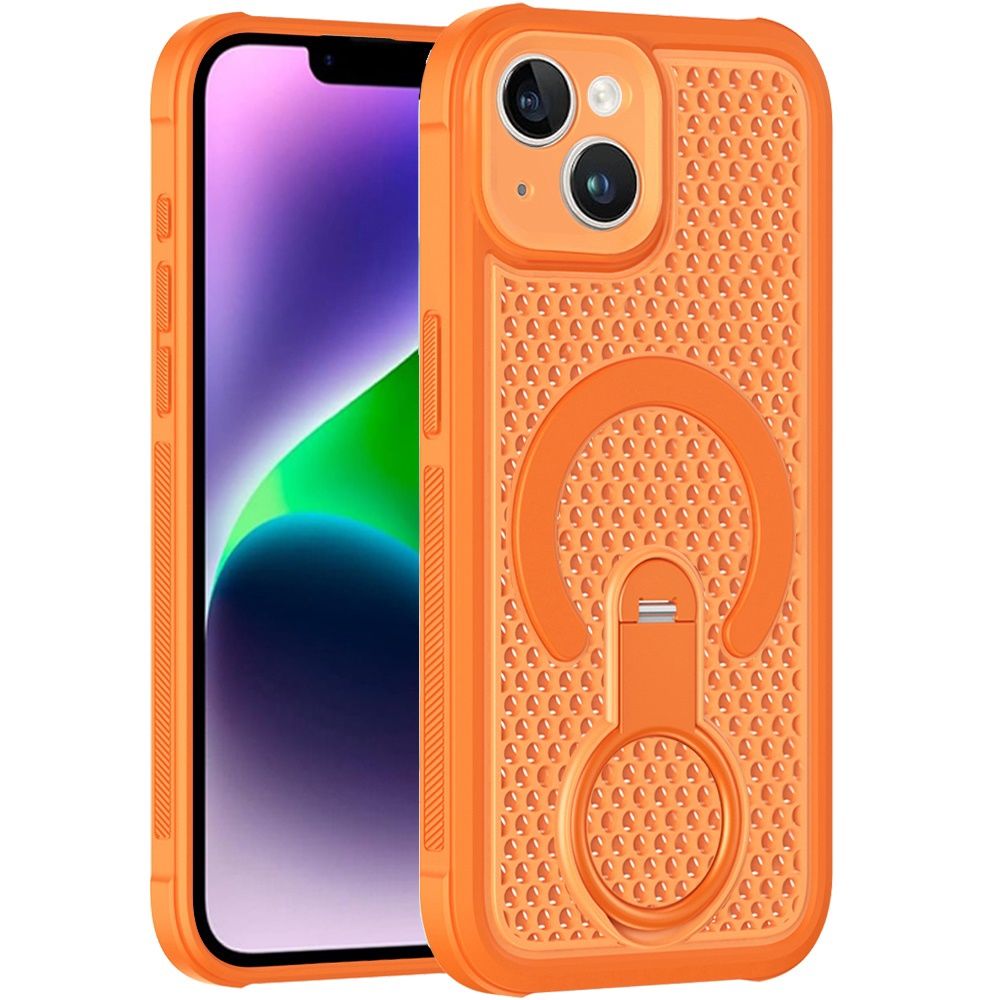 Magnetic Honeycomb Kickstand Hybrid Case For iPhone 13/14 - Cosmic Orange