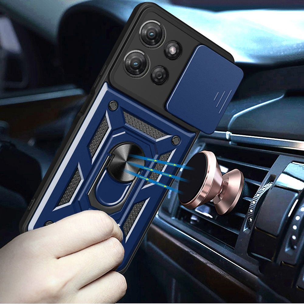 Elite Camera Push Magnetic Ring Stand Hybrid Case Cover for Moto G Stylus 5G 2026/2025 - BLUE
