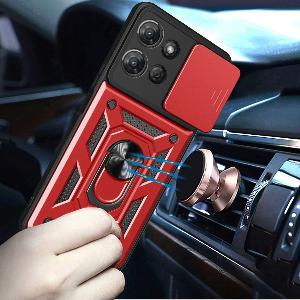 ELITE Camera Push Magnetic Ring Stand Hybrid Case Cover for Moto G Stylus 5G 2026/2025- RED