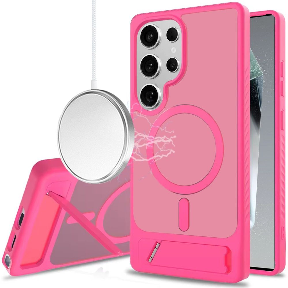 Matte Magnetic Hybrid with Metal Kickstand Case For Samsung Galaxy s24 Ultra - Hot Pink