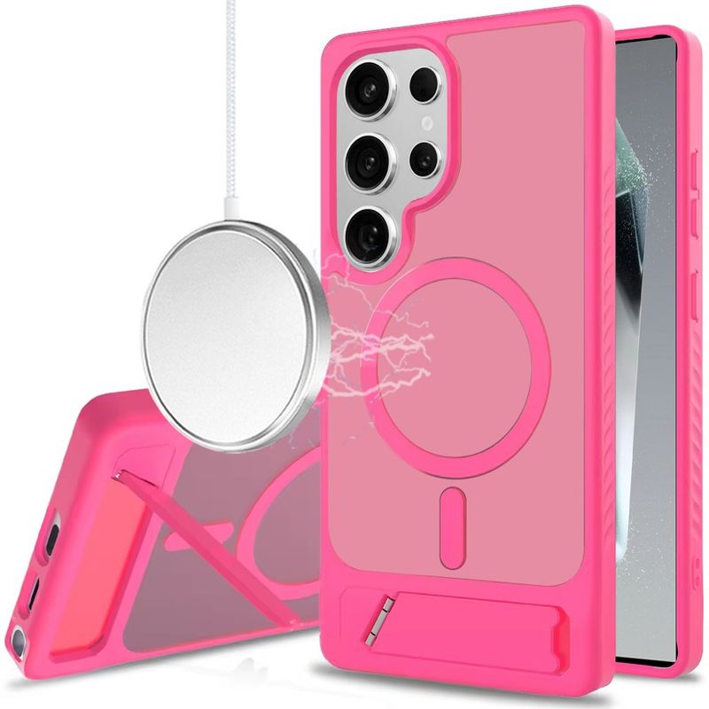Matte Magnetic Hybrid with Metal Kickstand Case For Samsung Galaxy s24 Ultra - Hot Pink