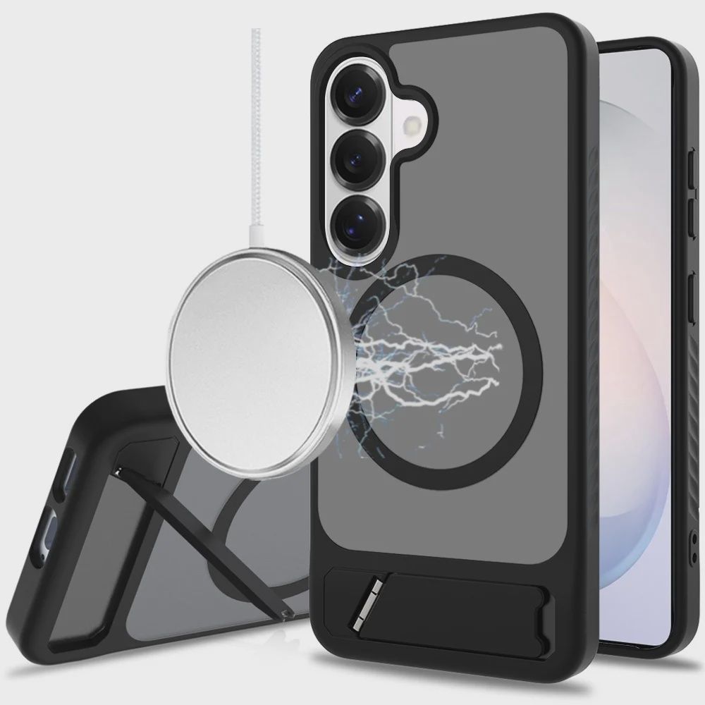 Matte Magnetic Hybrid with Metal Kickstand Case For Samsung s26 - Black