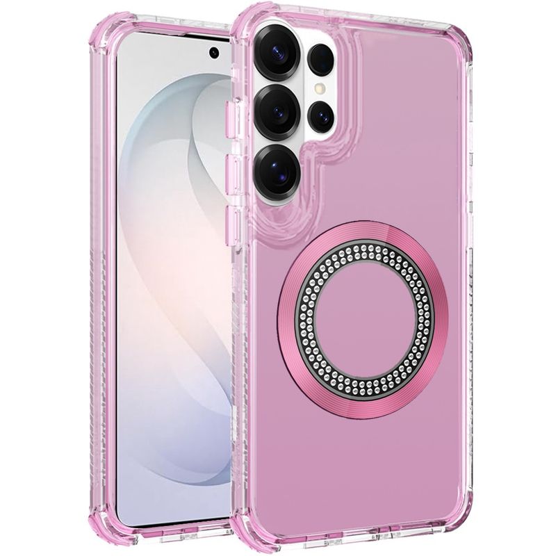 Samsung s26 Ultra Magnetic Ring Circle Bling Chrome 3in1 Hybrid Case - Pink