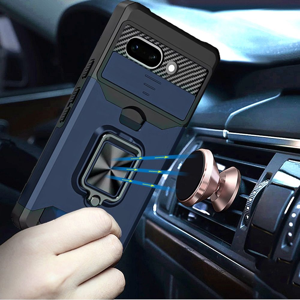 Google Pixel 10a Multi-Functional Card Magnetic Ring Stand Hybrid Camera Case Cover -blue