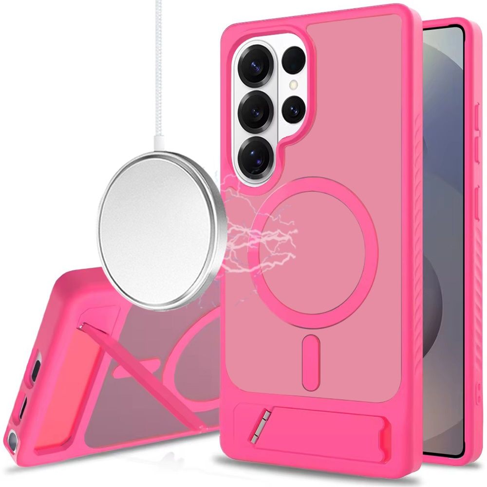 Matte Magnetic Hybrid with Metal Kickstand Case For Samsung s25 Ultra-Hot Pink