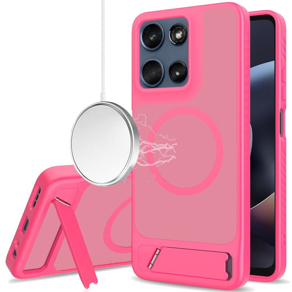 Matte Magnetic Hybrid with Metal Kickstand Case For Motorola Moto G 5G 2025 / 2026 / G Play 2026 - Hot Pink