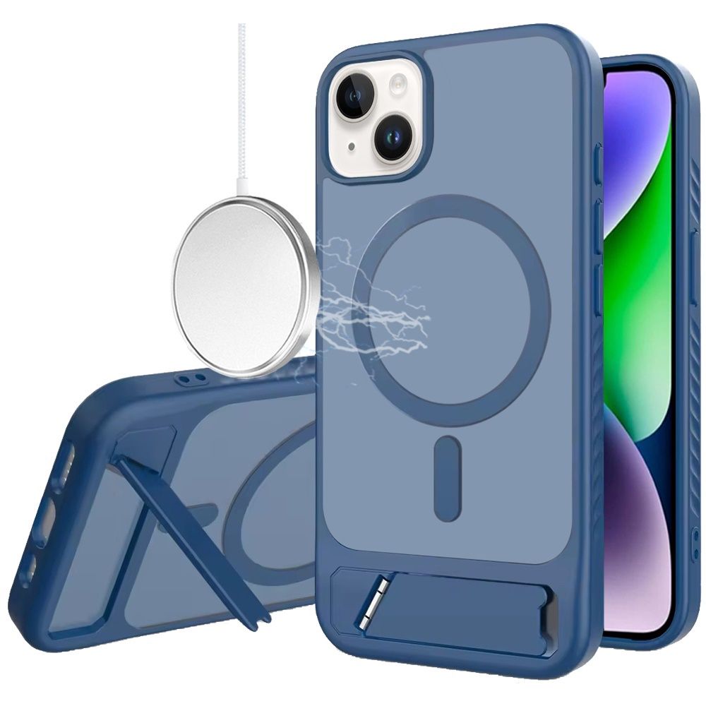 Matte Magnetic Hybrid with Metal Kickstand Case For iPhone 13/14- Royal blue