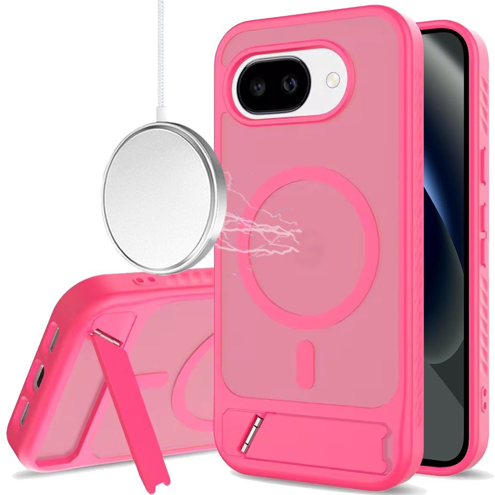For Google Pixel 10a Matte Magnetic Hybrid with Metal Kickstand Case - Hot Pink