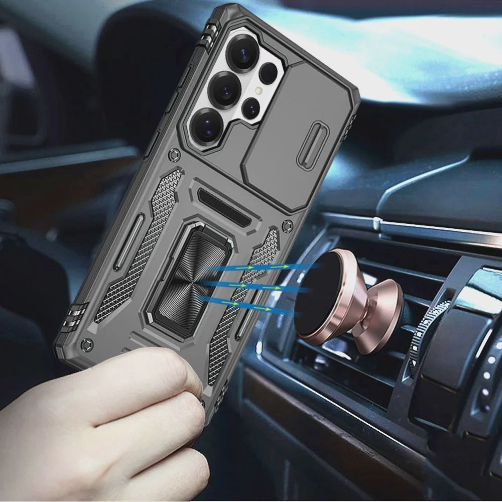 Utter Tough Metal Ring Movable Camera Window Hybrid Case Cover for Samsung s26 Ultra - GRAY