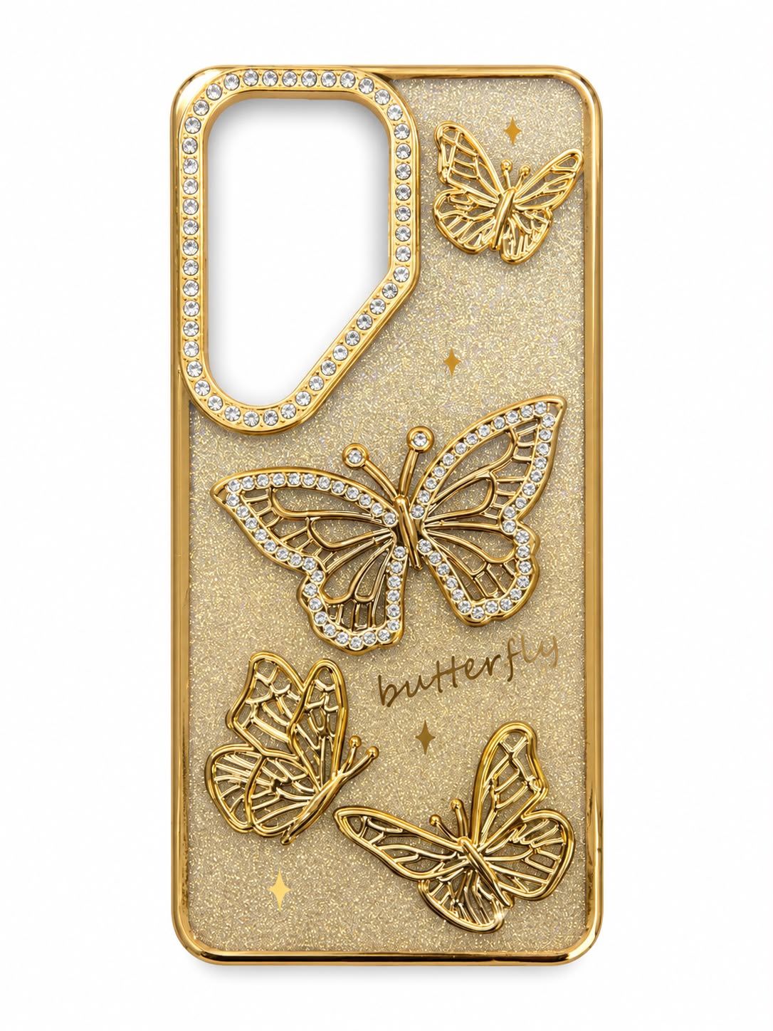 Samsung s26 Ultra Butterfly Freedom Shimmer Glitter Thick TPU Case Cover - Gold