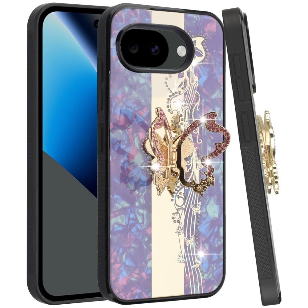 Google Pixel 10a SPLENDID Diamond Glitter Ornaments Engraving Case Cover - Enchanted Butterfly PURPLE