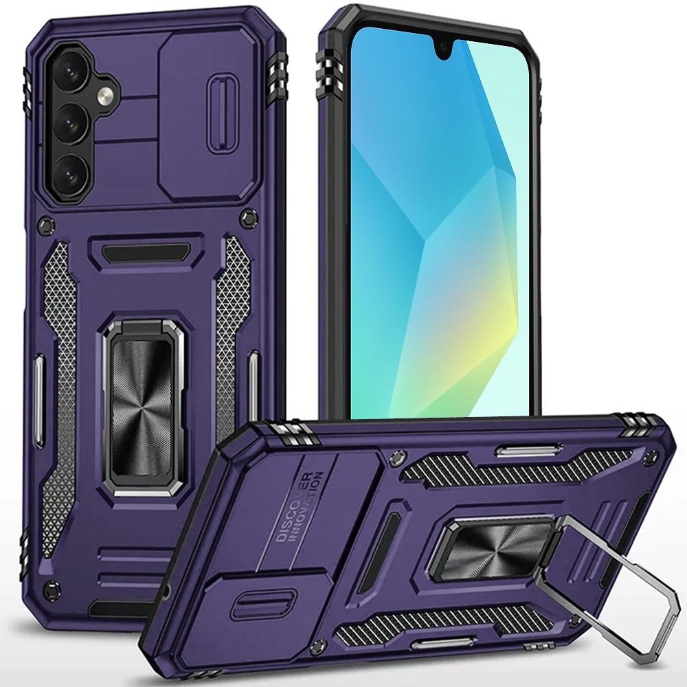 Utter Tough Metal Ring Movable Camera Window Hybrid Case Cover for Samsung Galaxy A37 -Purple