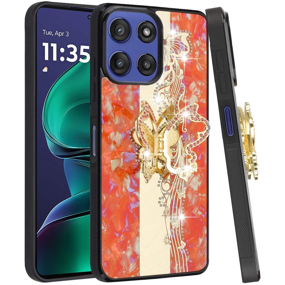 Splendid Diamond Glitter Ornaments Engraving Case Cover for Moto G Stylus 5G 2026/2025 - Enchanted Butterfly Cosmic Orange
